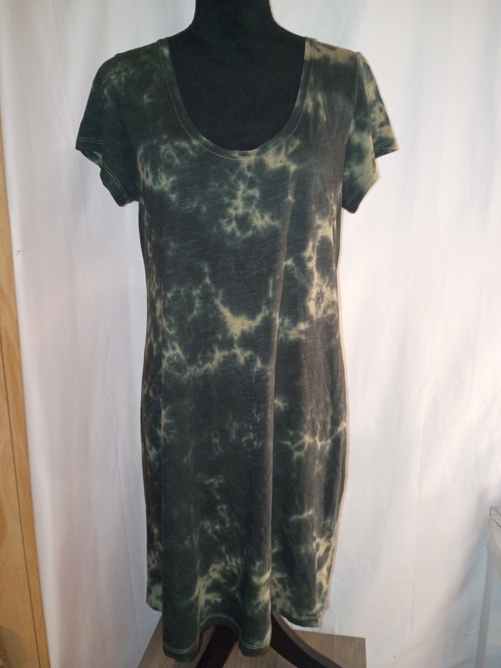 Tie-Dye Scoop Neck Tunic Dress - Green/Black